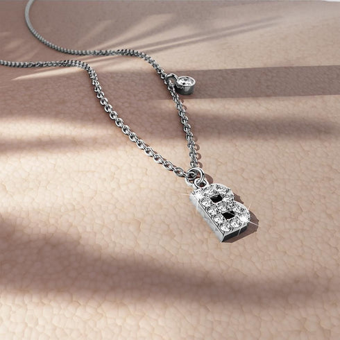Solid 925 Sterling Silver Initial Crystal Personalised Alphabet Letter Necklace Silver